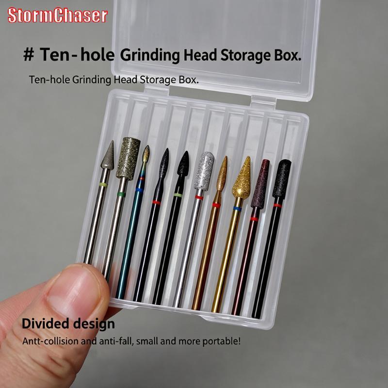 [Storm-t] เจาะเล็บ Bit Storage Organizer 10 Slot Clear Visible Shoproof Case for Nail Art Lovers Home Nails Professional Salon Use