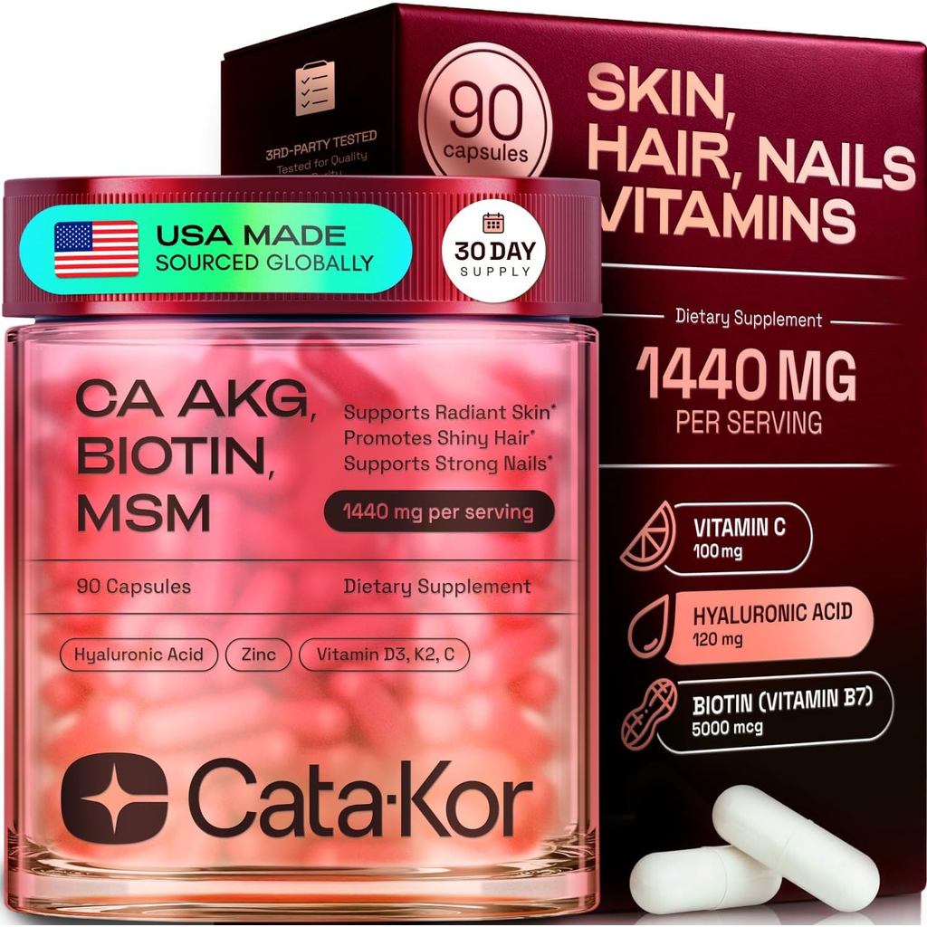 Cata-Kor Hair Skin and Nails วิตามินสําหรับผู้หญิง – อาหารเสริมผมคอลลาเจนไบโอติน | กรดไฮยาลูโรนิก | 