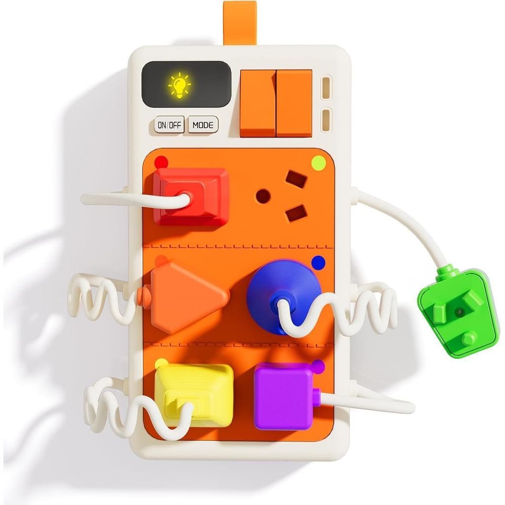 9PCSSensoryPlugOutletforToddlers2-3,PowerStripMontessoriToysfor18+Months,BusyBoardwithLight&Sounds,A