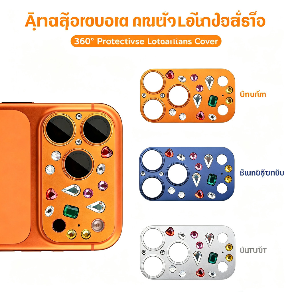 สติกเกอร์ตกแต่งทำมือแฟชั่น ประดับเพชรเทียม สำหรับปกป้องเลนส์กล้อง iPhone 17 Pro Max ฟิล์มกระจกนิรภัยใส ป้องกันรอยขีดข่วน