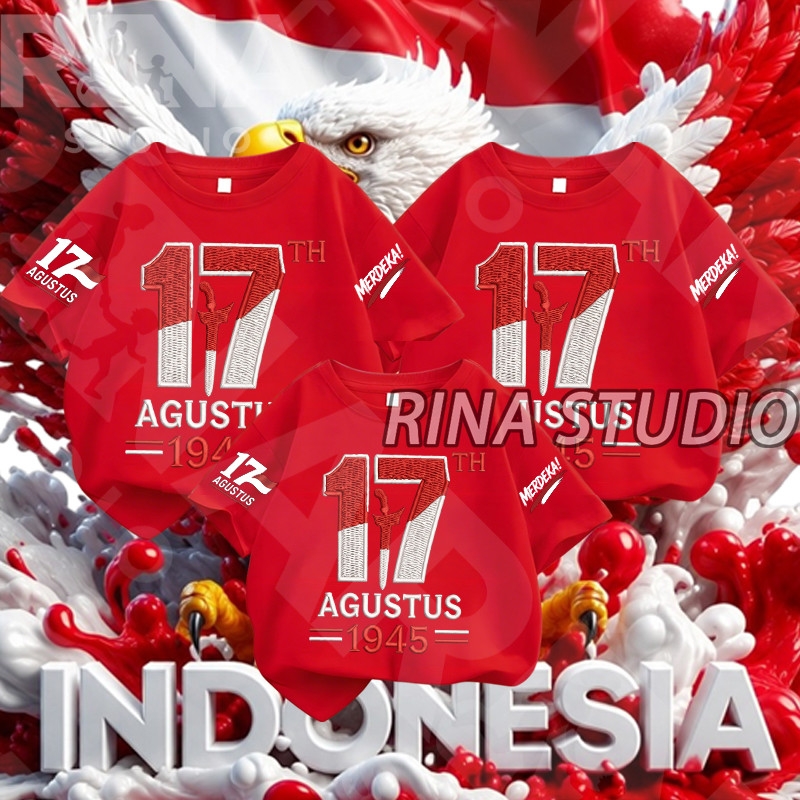 MERAH พร้อมส่งสต๊อก | RINA STUDIO เสื้อยืดสีแดงธรรมดาพร้อม AUGUST 1945 พิมพ์ RINA STUDIO INDONESIA บ