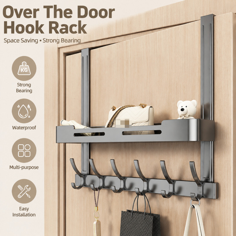 5/6/7/8Hooks Over The Door Storage Rack, No Drill Hanging Organizer สําหรับ Coats, กระเป๋า, หมวกและเ