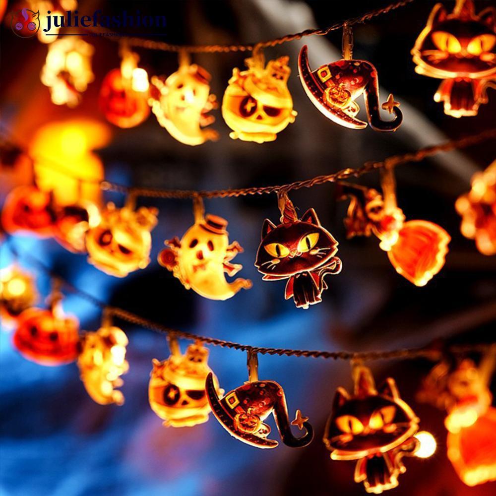 JULIEFASHION 10/20 LEDs ฮาโลวีนฟักทองค้างคาว Ghost Spider Pirate Shape String ไฟสําหรับบ้านสวนฮาโลวี
