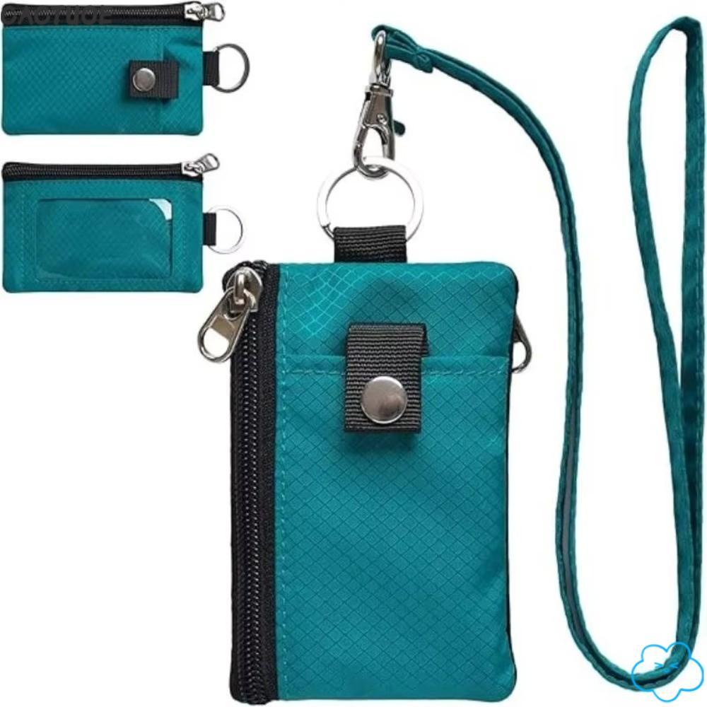 CACTUOE RFID Blocking Wallet,ซิปกันน้ํา ID Window Wallet,มัลติฟังก์ชั่ Lanyard พวงกุญแจ Slim Design 