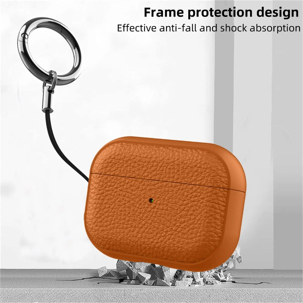 เคสแอร์พอด AirPod 5/4/4 ANC การออกแบบพื้นผิวหนังสําหรับเคส แถมฟรีพวงกุญแจ เคสหนัง For AirPods Pro 3rd Gen 2025 รูปที่ 4