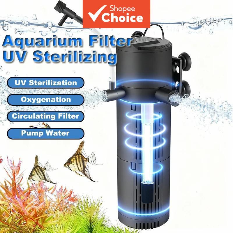 ปั๊มกรองตู้ปลาเงียบสําหรับถังปลาพร้อมไฟ UV 1800L H ตัวกรอง 8 25W