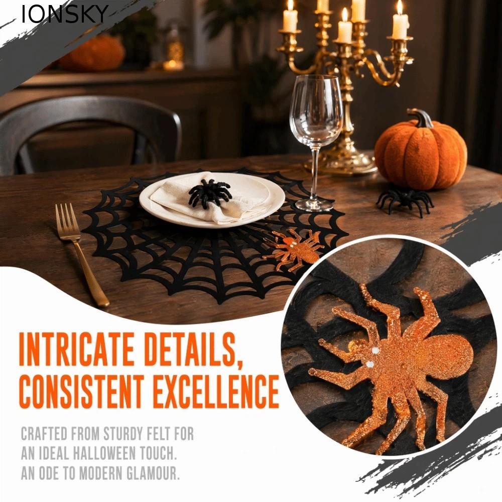IONSKY Halloween Spider Web Placemat, Non-slip Hollow Out Spider Web Coaster, Halloween Decoration H