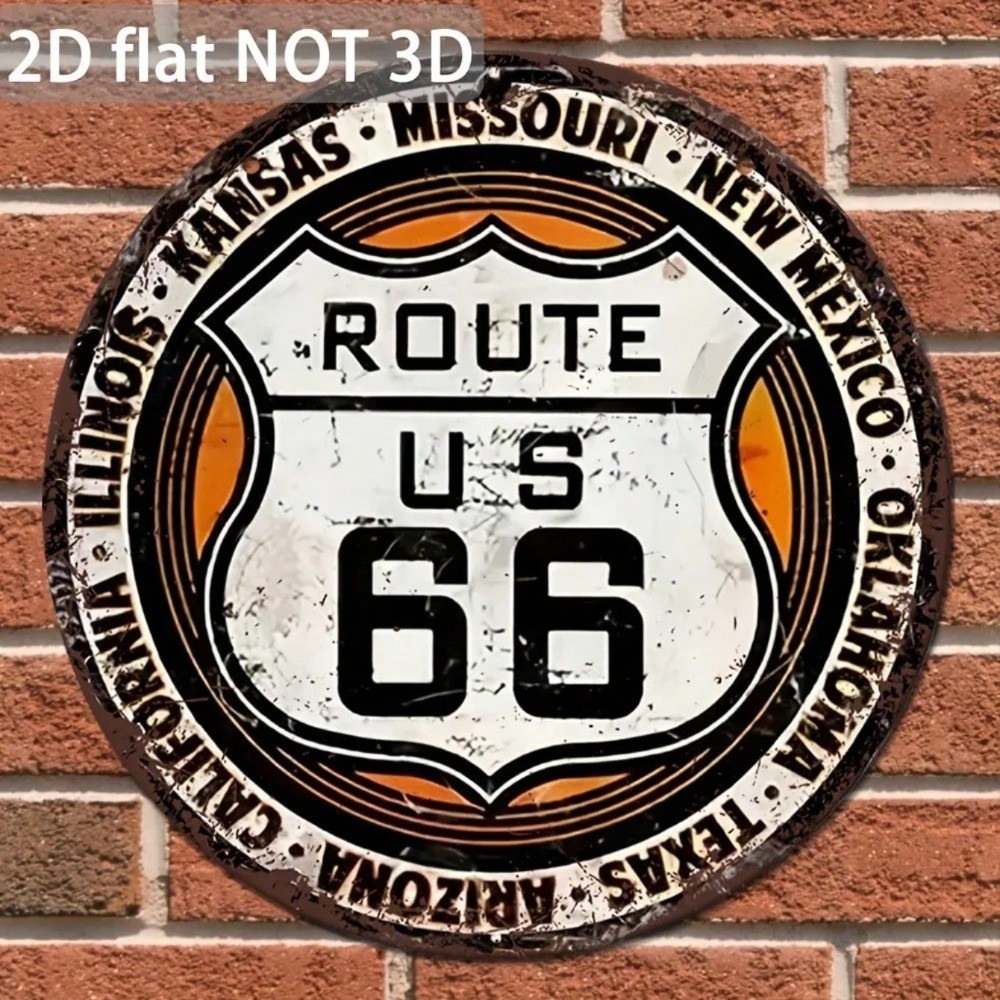 HELLOYOUNG Vintage Route 66 ป้ายโลหะ, รอบอลูมิเนียม Wall Art Decor สําหรับ Man Cave Garage Bar Pub