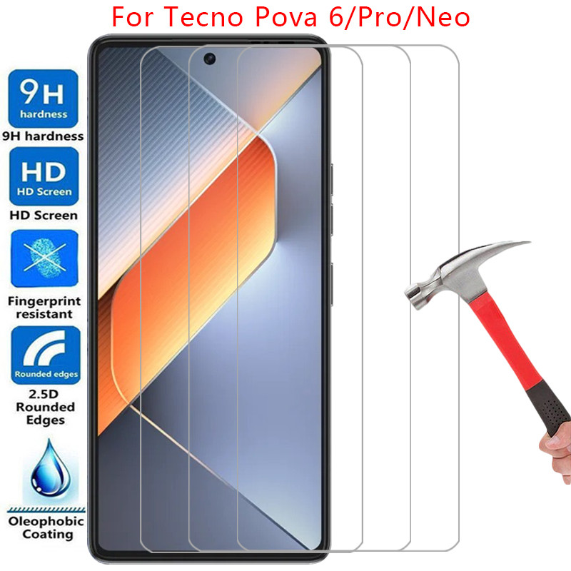 ตัวป้องกันหน้าจอสําหรับ Tecno Pova 6 Pro 5Gกระจกนิรภัยป้องกันบนTecno POVA6NEO 5Gโทรศัพท์ฟิล์มแก้ว
