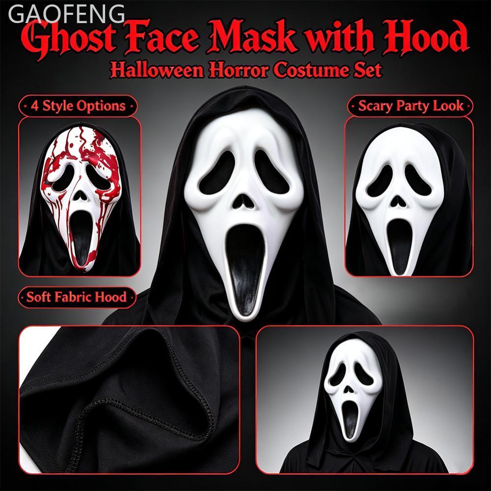 GAOFENG ฮาโลวีน Scream Ghost Face เครื่องแต่งกายชุด EVA/Latex Mask Robe คอสเพลย์สยองขวัญ Party Prank