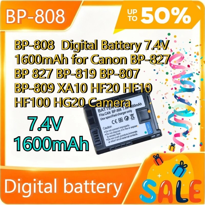 7.4V 1600mAh BP-808 BP 808 แบตเตอรี่สําหรับ Canon BP-827 BP 827 BP-819 BP-807 BP-809 XA10 HF20 HF10 