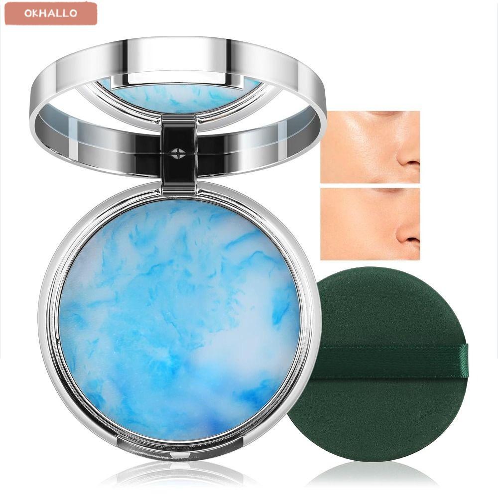 OKHALLO Pressed Setting Powder, Lavender Waterproof Oil Control Pressed with Powder Puff Smooth Long