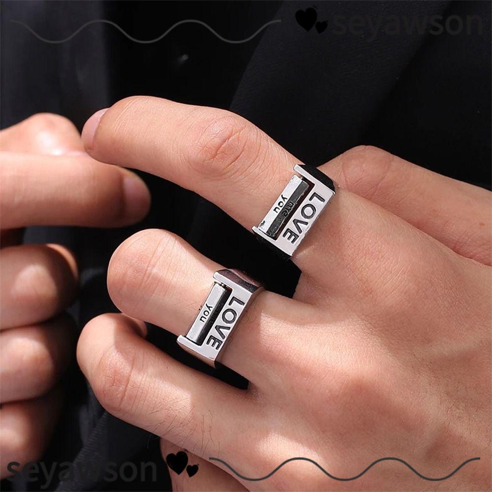 SEYAWSON Mood Ring, Fidget Silver Love Ring, Creative Rotatable Adjustable Fidget Ring for Men Women