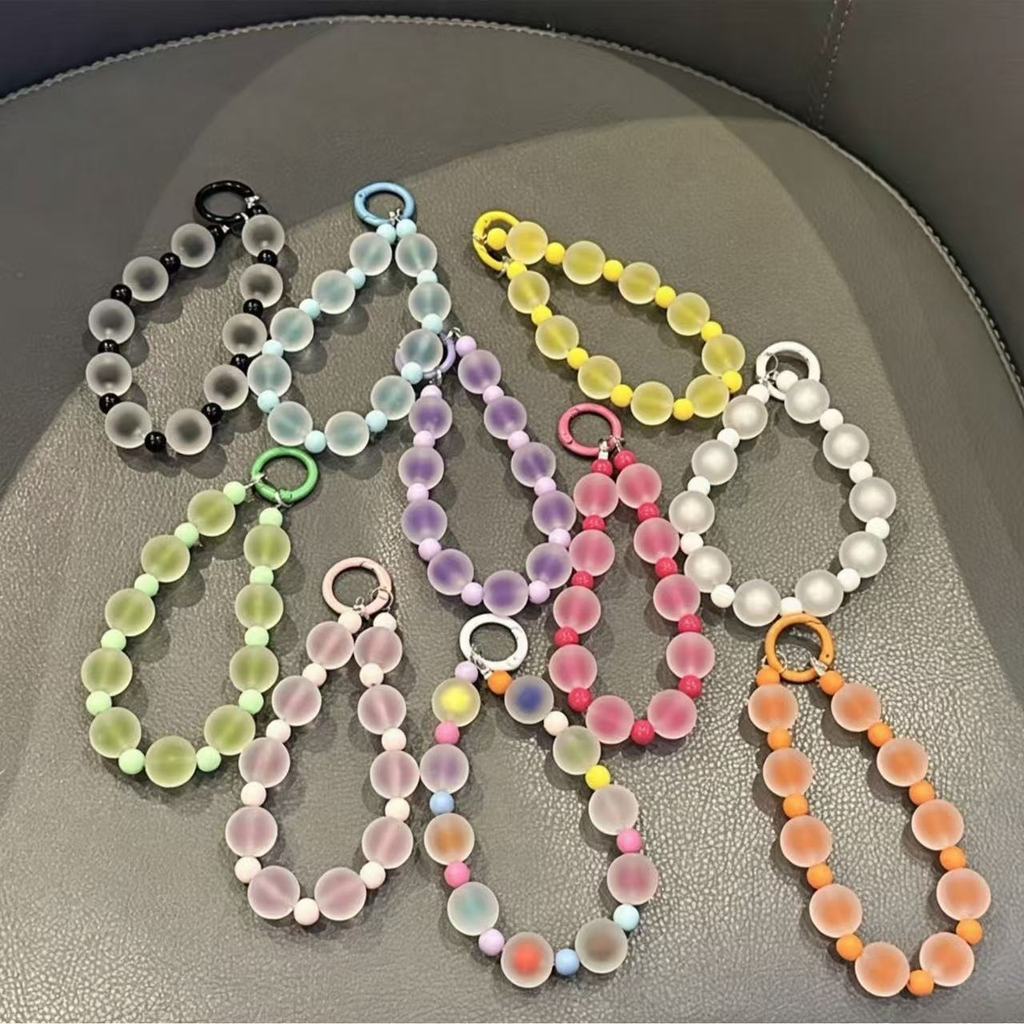 Matte Dopamine Color Beaded Mobile Phone Lanyard Skin Feel Frosted All-Match Mobile Phone Chain Shor