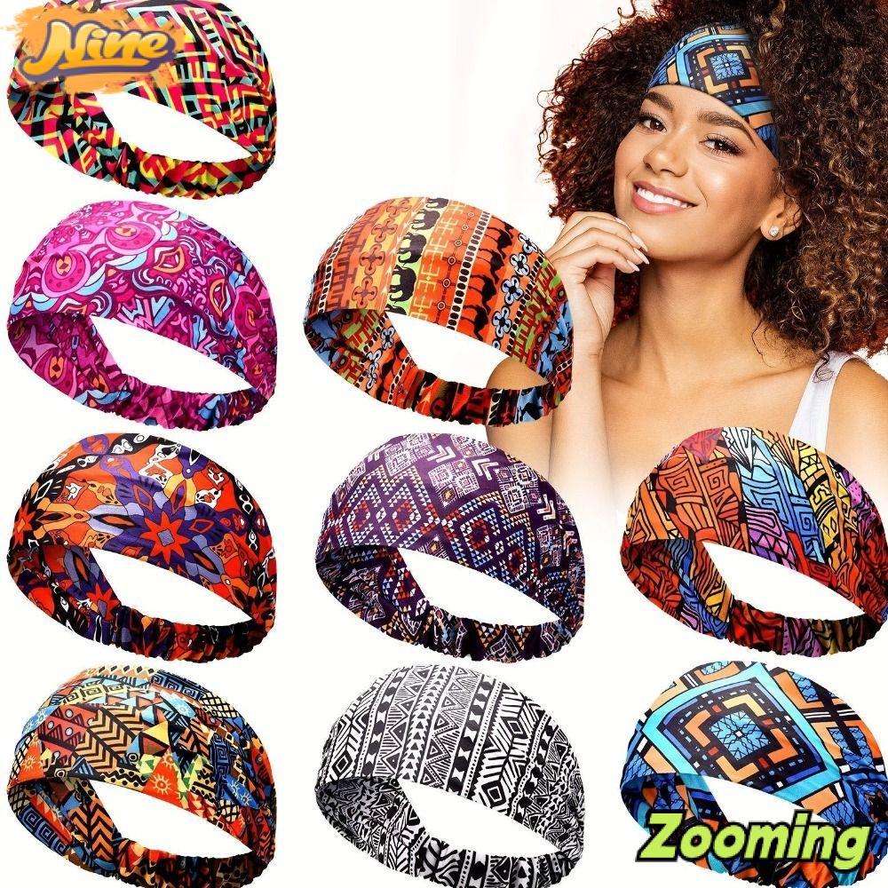 ZOOMING Hairband, Non Slip Bohemian Headband, Casual Extra Large Cotton Stretch Bandana Turban Headw