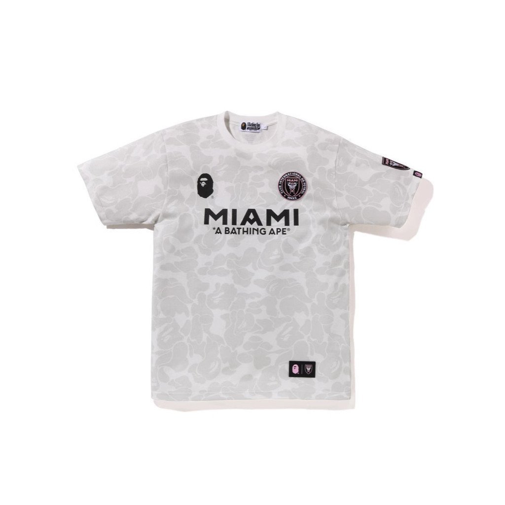 ใหญ่ 100%BAPE แบรนด์อินเทรนด์ Miami Camouflage แขนสั้นฤดูร้อนใหม่ Collaboration Unisex กีฬาเสื้อยืดผ