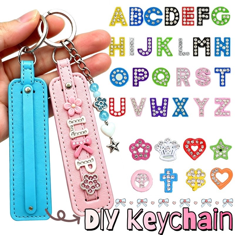 พวงกุญแจหนัง PU ตัวอักษร DIY Rhinestone - พวงกุญแจตัวอักษรเริ่มต้นที่กําหนดเองของขวัญส่วนบุคคล