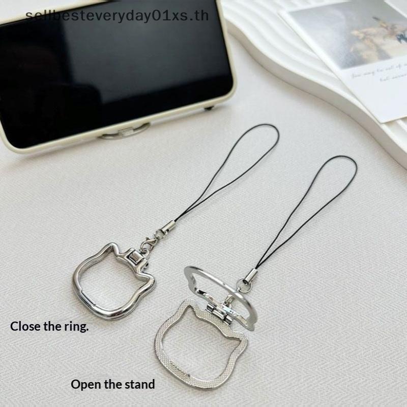 L&Z Anti-Lost Cute Cat Alloy Phone Lanyard 2 in 1 Finger Ring ขาตั้งพับได้แบบพกพาน้ําหนักเบาอุปกรณ์เ