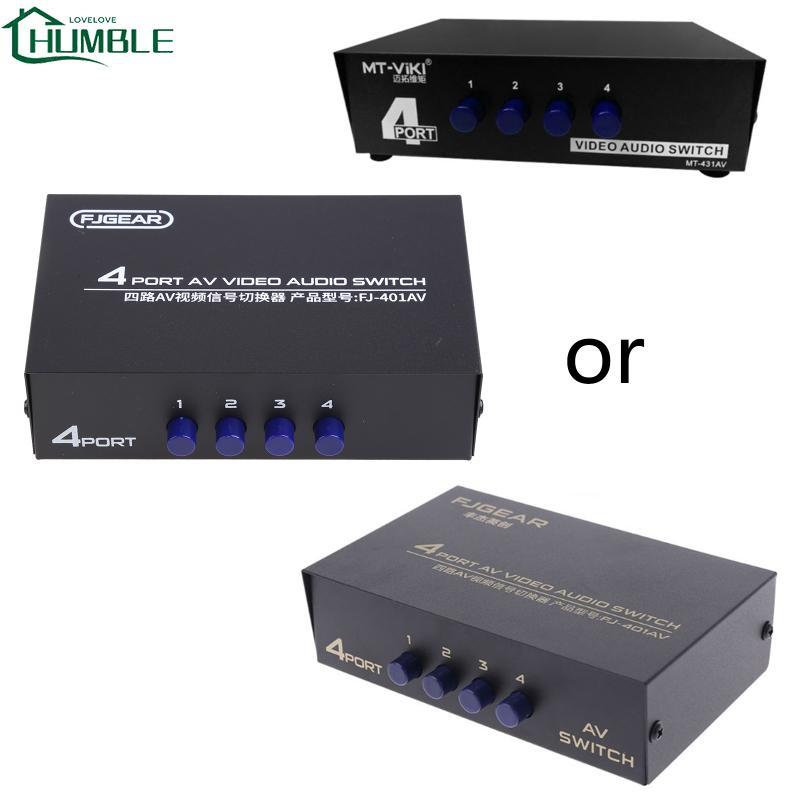 Humble 4 Way AV Switch 4 Input 1 Output RCA Selector Switch สําหรับคอมโพสิตวิดีโอ