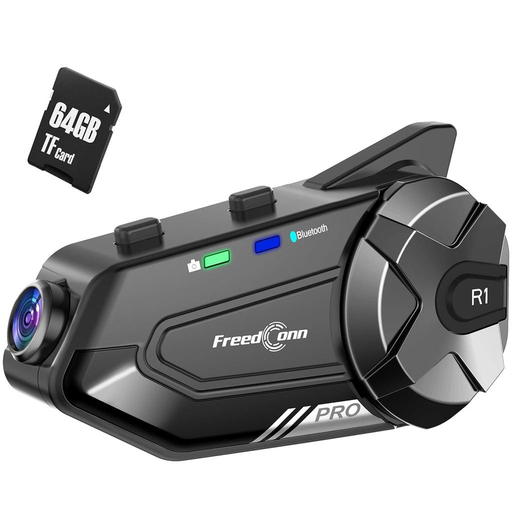 FreedConn R1PRO Motorcycle Inter with Camera 【Up to 6 People for Simultaneous Calls Over 1000M, 39 H