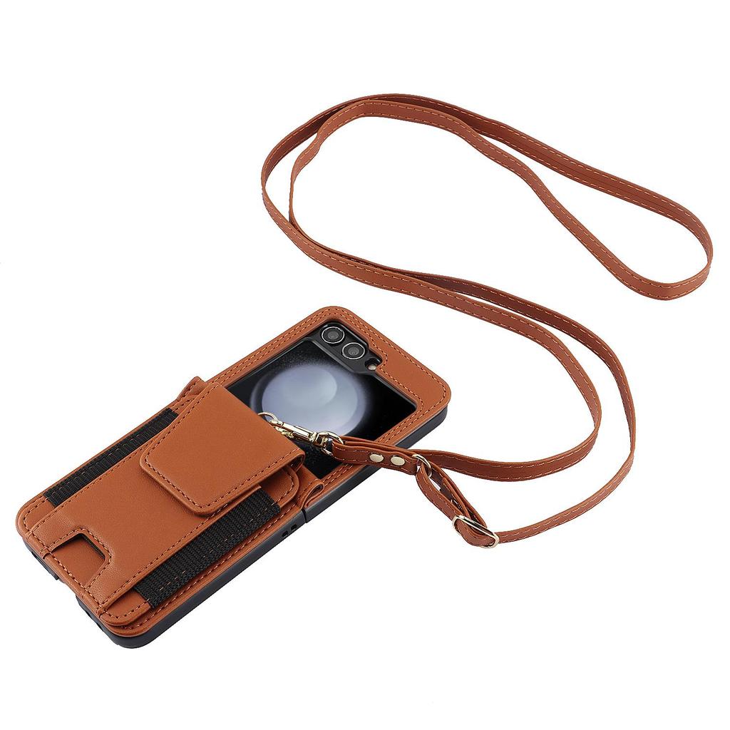 สําหรับ Galaxy Z Flip3 Z Flip4 Z Flip5 Z Flip6 กระเป๋าสตางค์ Multi Card Slot Elastic Band PU ปกหนังท