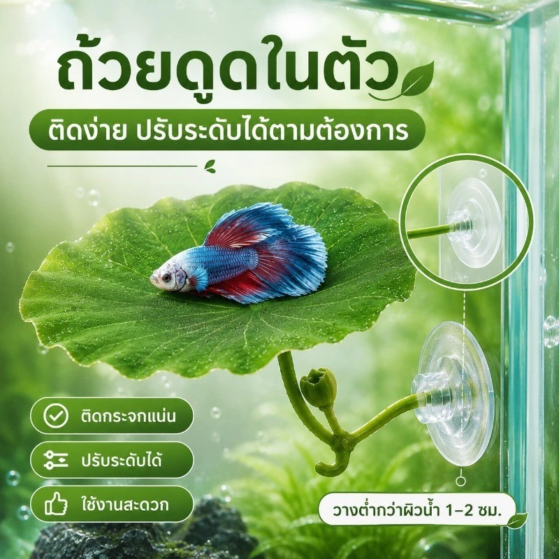 ใบไม้ปลอมสำหรับปลากัด ที่นอนพักผ่อนจำลองใบบัวตกแต่งตู้ปลา thumbnail 7