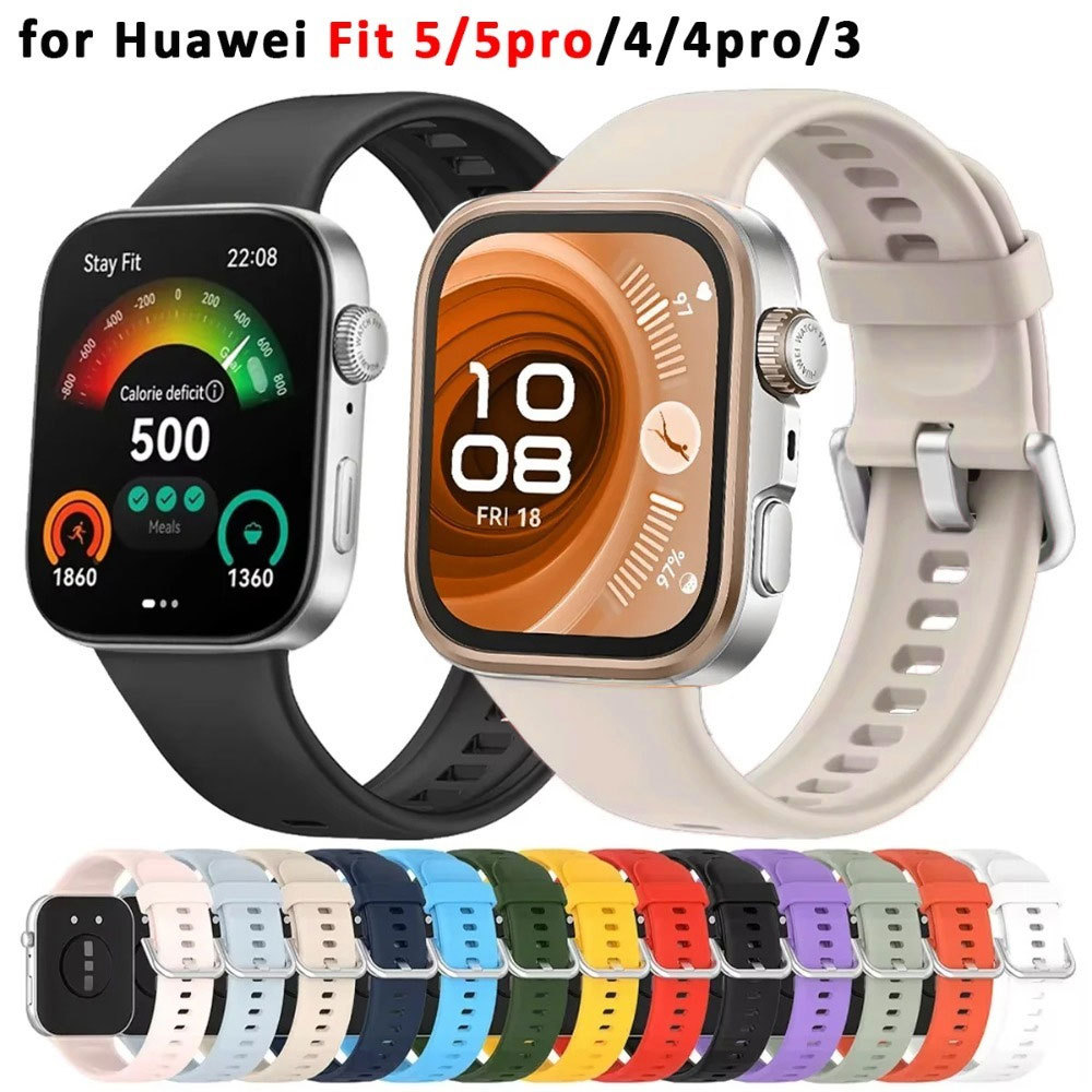สายรัดซิลิโคนอ่อนนุ่มสําหรับ Huawei Watch Fit 5/4/3 อย่างเป็นทางการสร้อยข้อมือกีฬาสําหรับ Huawei Watch Fit 5 Pro/Fit 4 Pro สายรัดข้อมือ