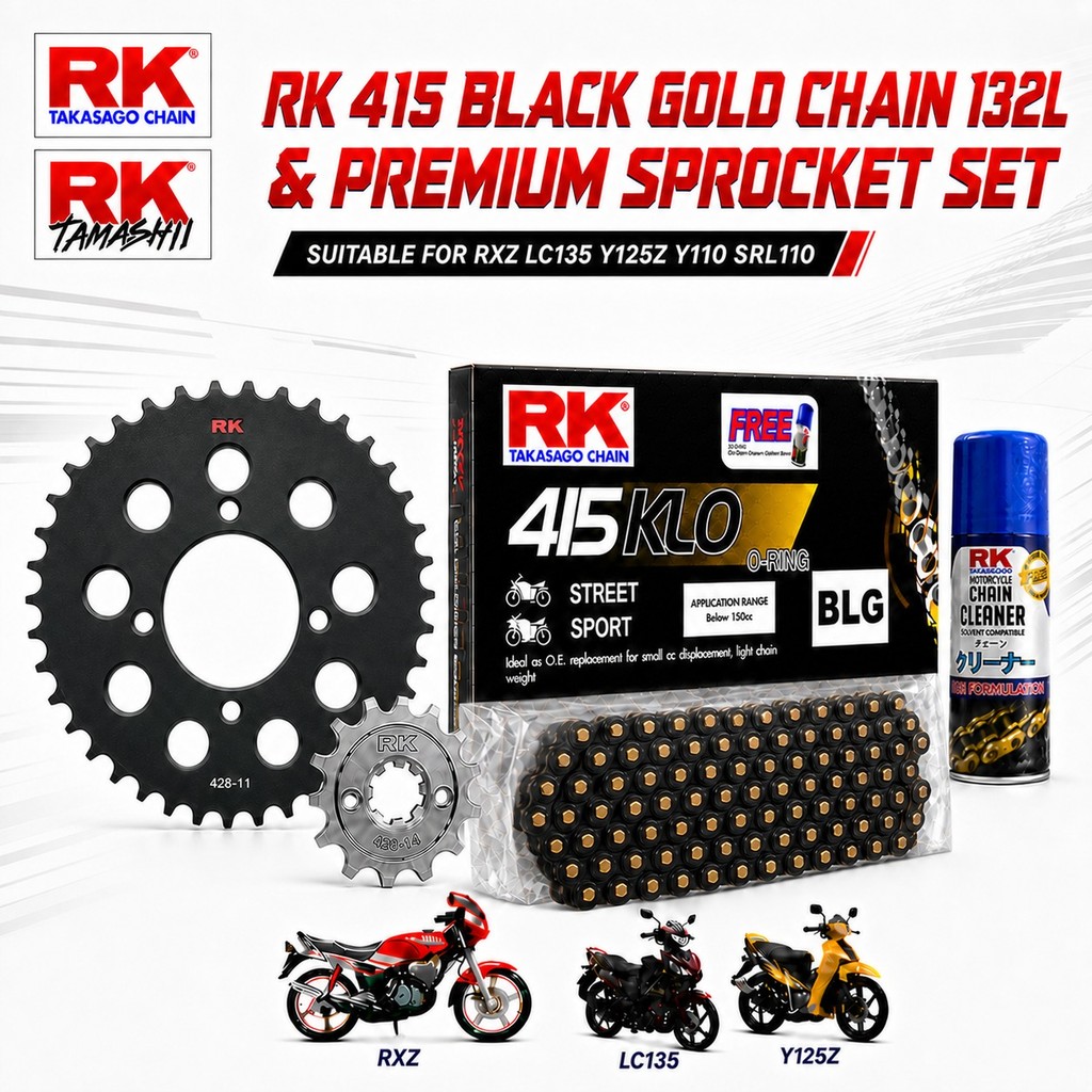 RK 415 BLACK GOLD ( BLG) โซ่ 132L / RK Tamashii Sprocket FRONT & REAR - RXZ LC135 Y125Z Y110 SRL110