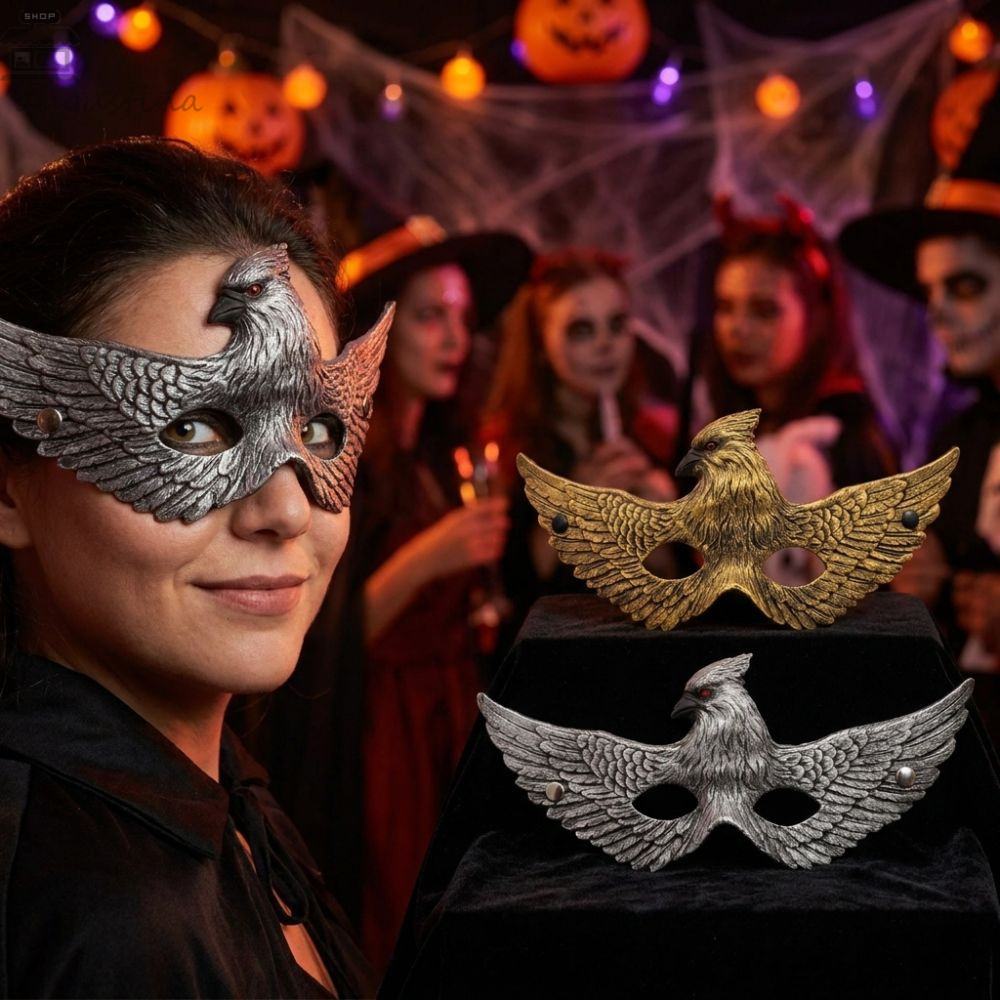 AUGUSTINA ฮาโลวีน 3D Eagle Mask, PU โฟม Vintage Eagle หน้ากากครึ่งหน้า, โกธิคที่สมจริงรายละเอียด Fea