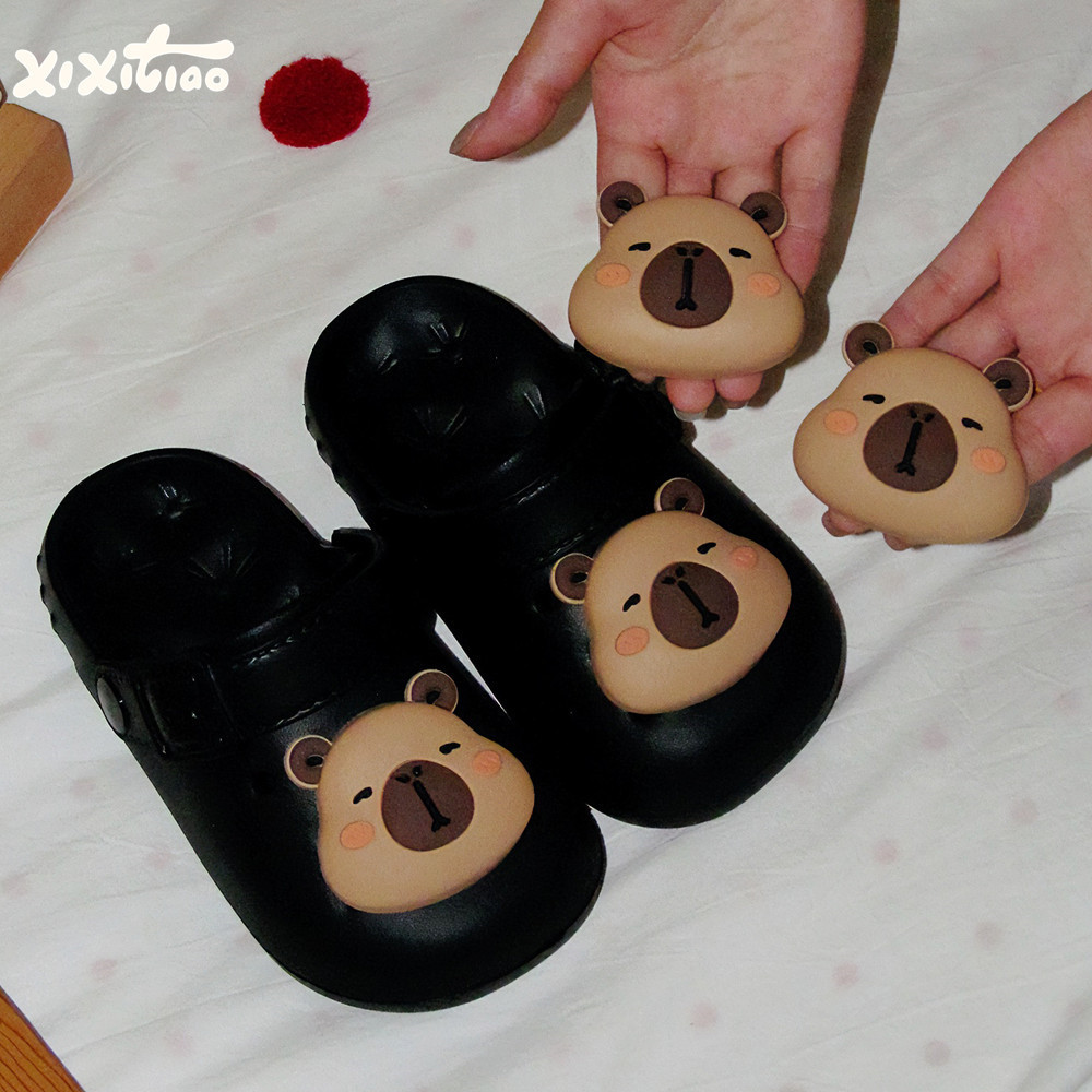 jibz jibbitz แถบบาง Kapibara Capybara diy ตกแต่งสามมิติน่ารัก Hole รองเท้าหัวเข็มขัดรองเท้าแฟชั่นอุป