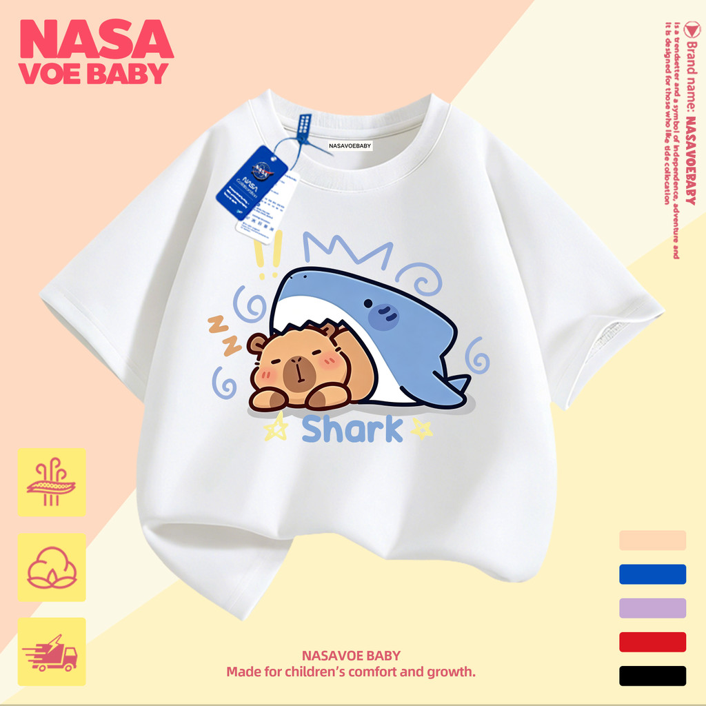 【ส่งเร็ว 24 ชม】เสื้อยืดเด็ก ลายฉลามน้อย สีสดใส ระบายอากาศด จัดส่งจากไทย จัดส่งจากไทย