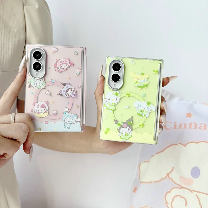 Fold Case สําหรับ SAMSUNG Z Fold7 Fold8 Ultra น่ารัก Sanrio Magnetic Bracket สร้อยข้อมือกันกระแทกเลนส์ป้องกันเคสแข็ง