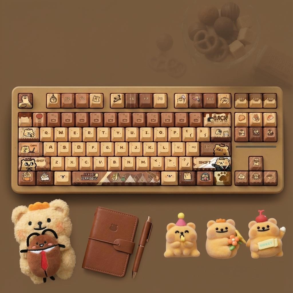 ไฟพิกเซลสไตล์ Keycap หมีน่ารักหนอนธีมสินค้า Cross Keycap PBT Sublimation Keycap พิกเซลสไตล์ Keycap ห