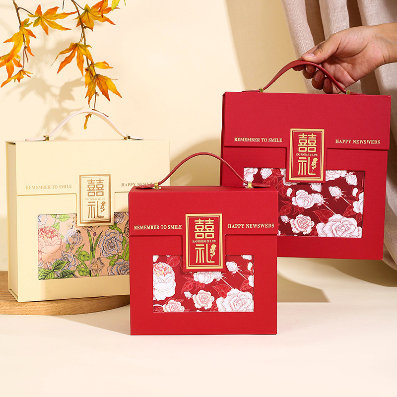 Cross-Border งานแต่งงานของที่ระลึกกล่องของขวัญจีนกล่องขนมแต่งงาน Jubilee Camellia แบบพกพากล่องเปล่าค