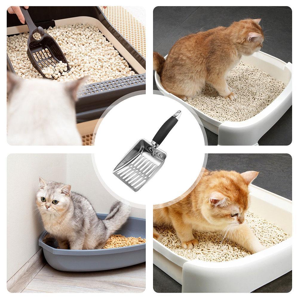 Cat Litter Scoop โลหะยาว Litter Scooper พลั่วลึกสําหรับแมวลูกแมวกล่องครอก K6v9