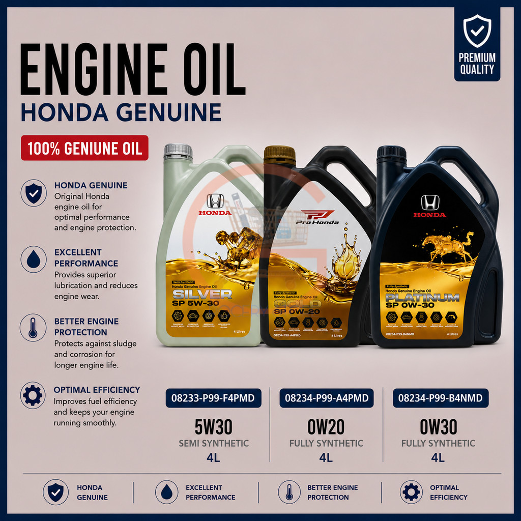 น้ํามันเครื่อง HONDA 0W20 / 0W30 / 5W30 FULLY SEMI SYNTHETIC OIL (4L) *ฟรีกรองน้ํามัน