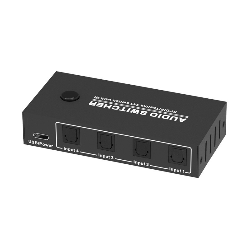 4x1 Toslink Optical Audio Switch, 4-Port SPDIF Digital Audio Switcher, พร้อมปุ่ม IR Remote & Manual,