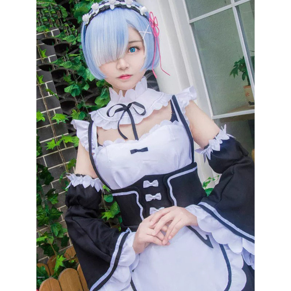 จากศูนย์ชีวิตในอีกโลกหนึ่ง Ram Rem ชุดแม่บ้าน Rem cos เครื่องแต่งกายชุดเต็มชุดคอสเพลย์หญิง