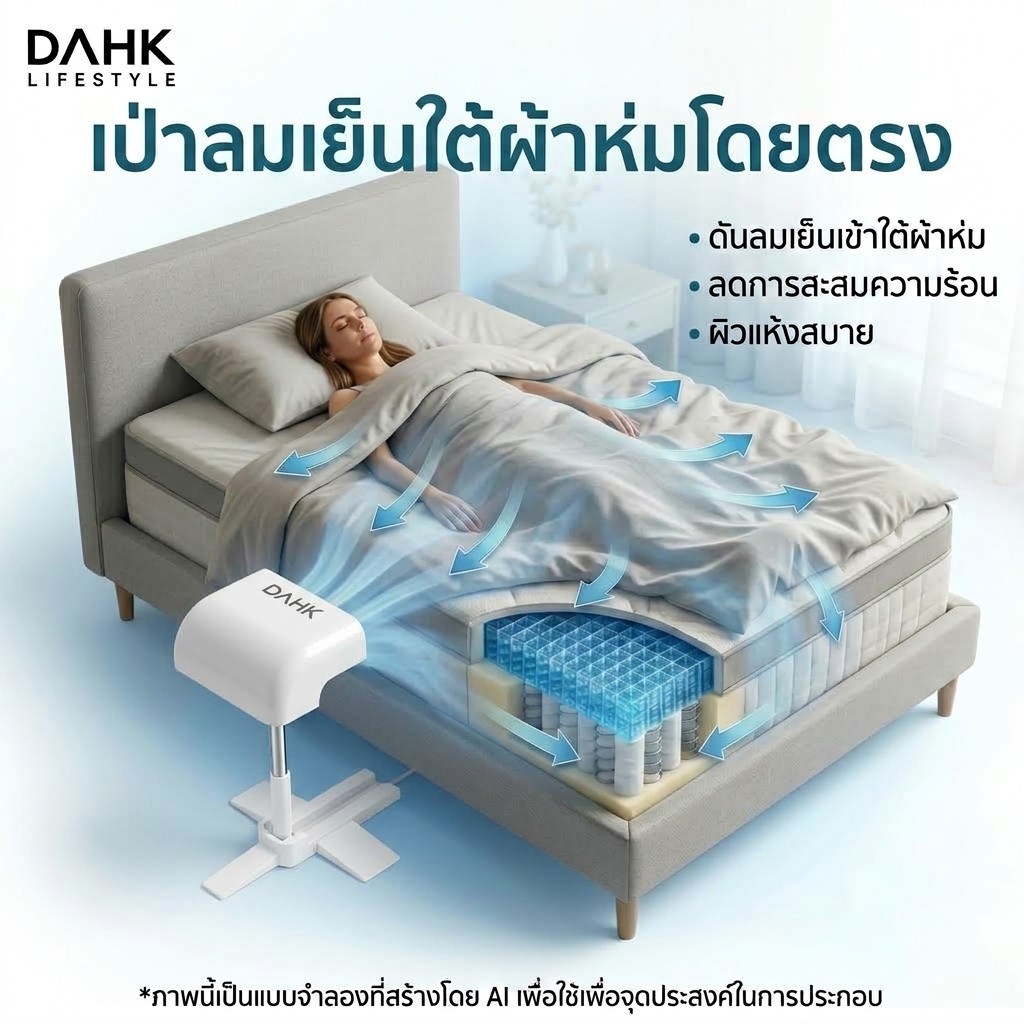 พัดลมระบายความร้อนใต้ห่ม ระบบระบายความร้อนไร้สาย เหมาะสำหรับคนนอนร้อนและเหงื่อออกตอนกลางคืน