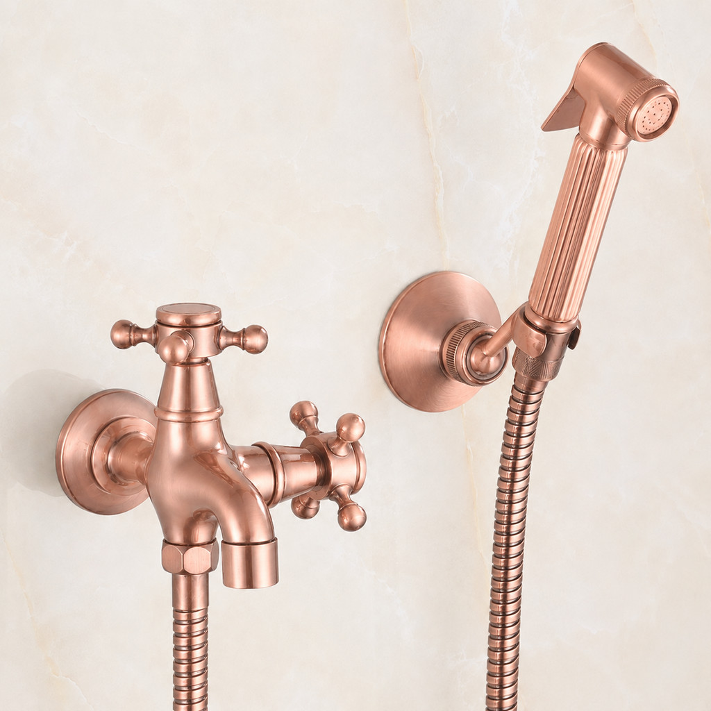 ทองแดงโบราณห้องน้ํา Bidet Sprayer ชุดทองเหลืองคู่ใช้ Bidet ก๊อกน้ําห้องน้ํา Sprayer Shower Bidet ก๊อ