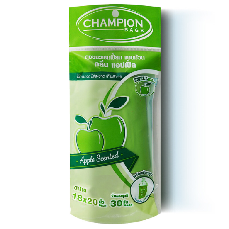 CHAMPION ถุงขยะม้วน กลิ่นแอปเปิ้ล ขนาด 18x20 นิ้ว (แพ็ค 30 ใบ)