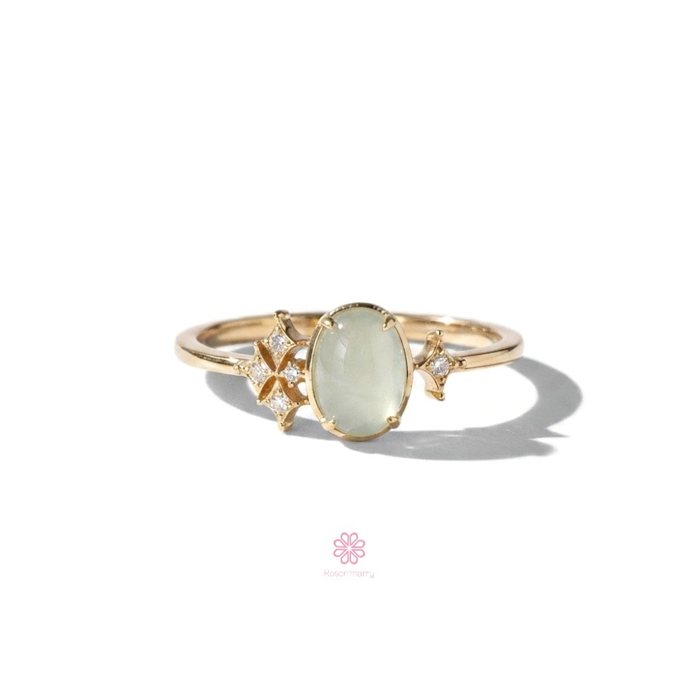 Rosen'marry/ แหวนพลอยพรีไนท์แท้ พลอยดิบ ตัวเรือนเงินแท้925ชุบทอง ของขวัญ RR168
