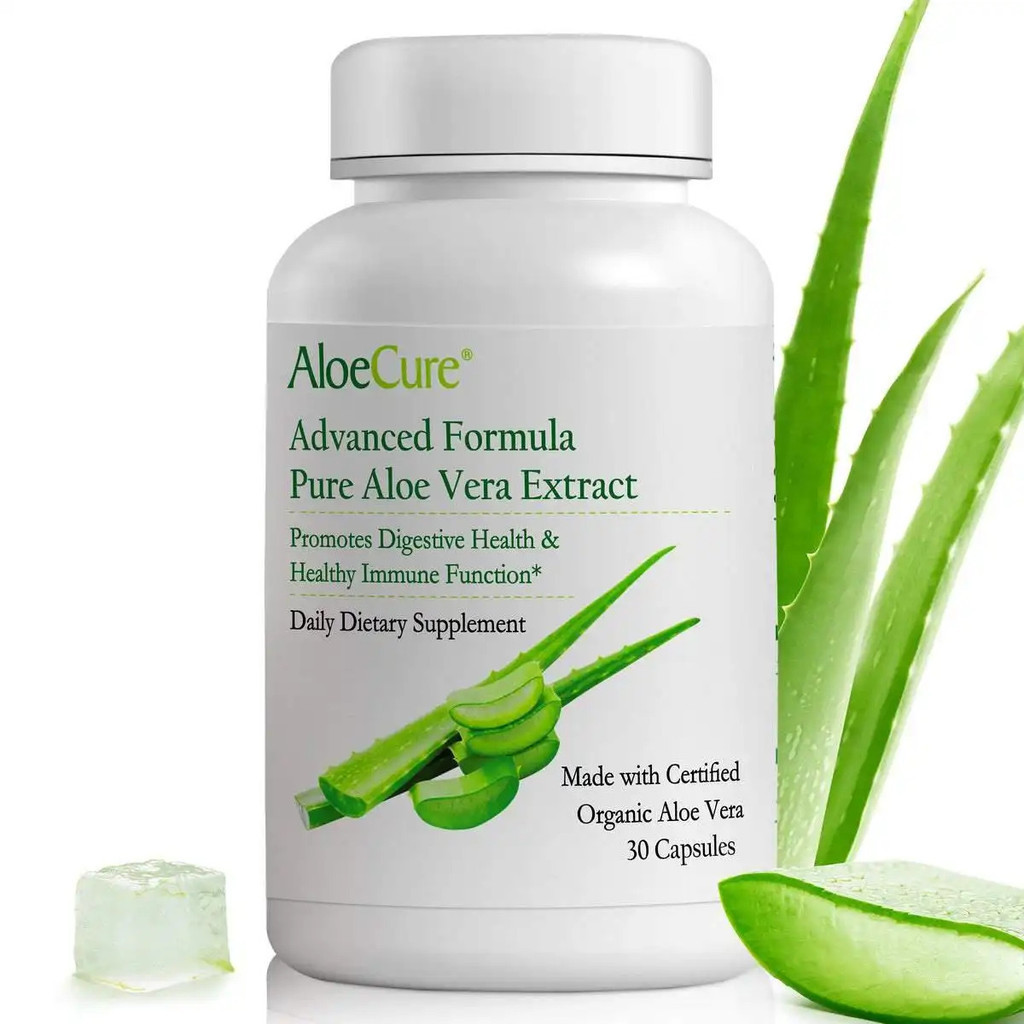 AloeCure Aloe Vera Capsules, ว่านหางจระเข้ออร์แกนิก 30 แคปซูล, อโลเวร่าเทียบเท่า Gut Health & Digest