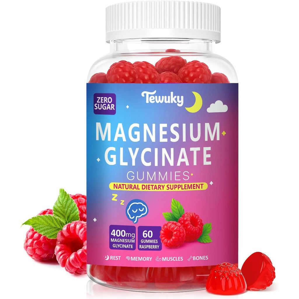 Glycinate Gummies 400mg - กัมมี่มังสวิรัติปราศจากน้ําตาลสําหรับ s & Kids พร้อมวิตามิน D3, B6, C, CoQ