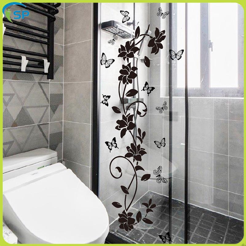 # แฟชั่น TH # ดอกไม้ Iris Vine Mirror Glass Stier ตกแต่งบ้านห้องน้ํา Self-กาว Wall Stier .