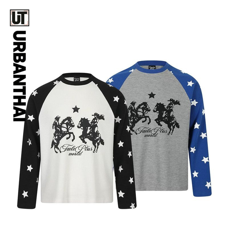 เสื้อยืดแขนยาว American Street Waffle แขนยาวสําหรับผู้ชายและผู้หญิง