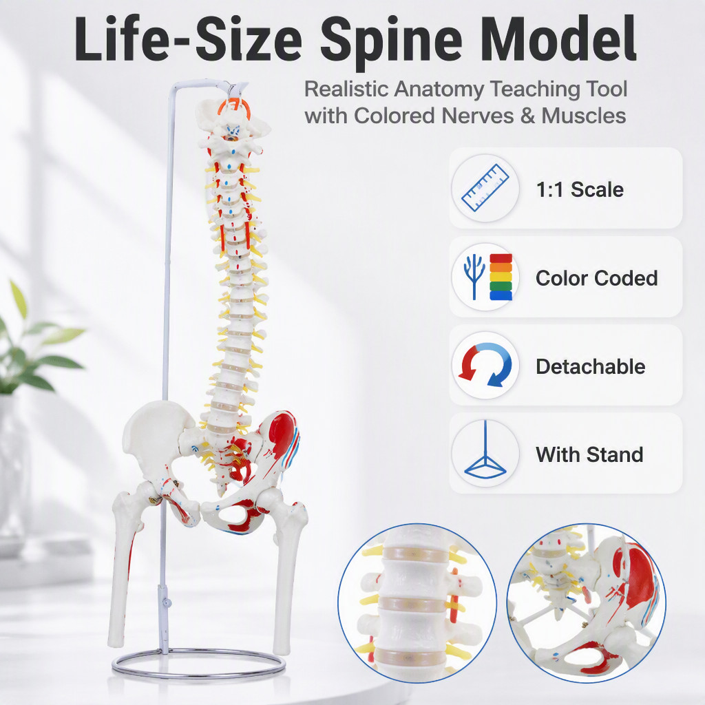 Anatomical Human Spine รุ่น 85 ซม.ขนาดธรรมชาติคอลัมน์กระดูกสันหลัง Pelvis และ Femer สําหรับนักเรียนท