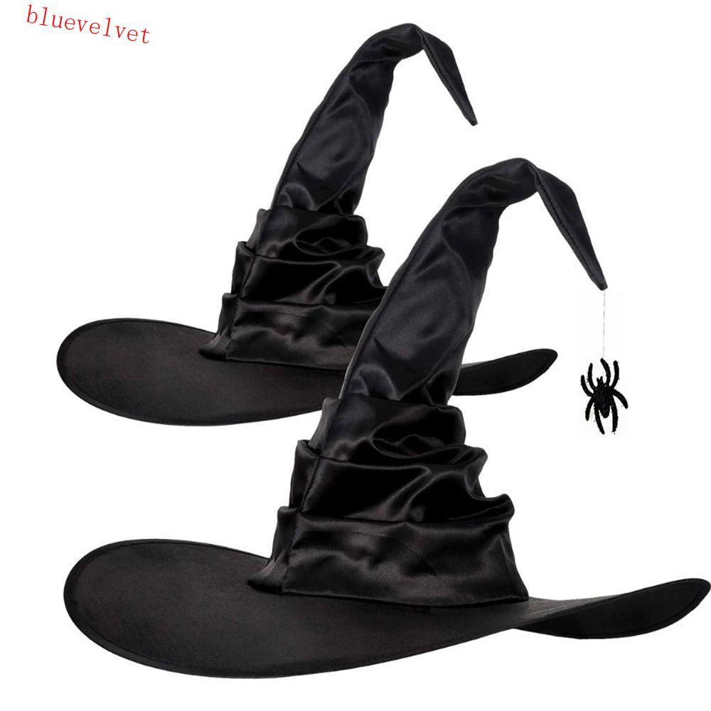 BLUEVELVET สีดําพับหมวกพ่อมดเด็กหมวกอุปกรณ์ประกอบฉากประสิทธิภาพ Spider Bat Night club หมวกแม่มด
