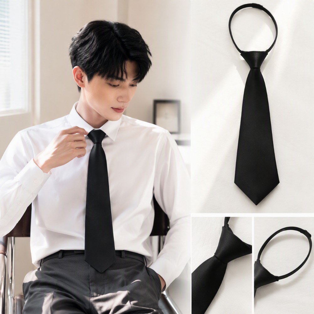 (จัดส่งในพื้นที่) เนคไทคอซิปขี้เกียจแข็งสีดําลูกศร-สิ้นสุดปรับได้อุปกรณ์เสริมคอสํานักงานนักเรียน ไม่จํากัดเพศ