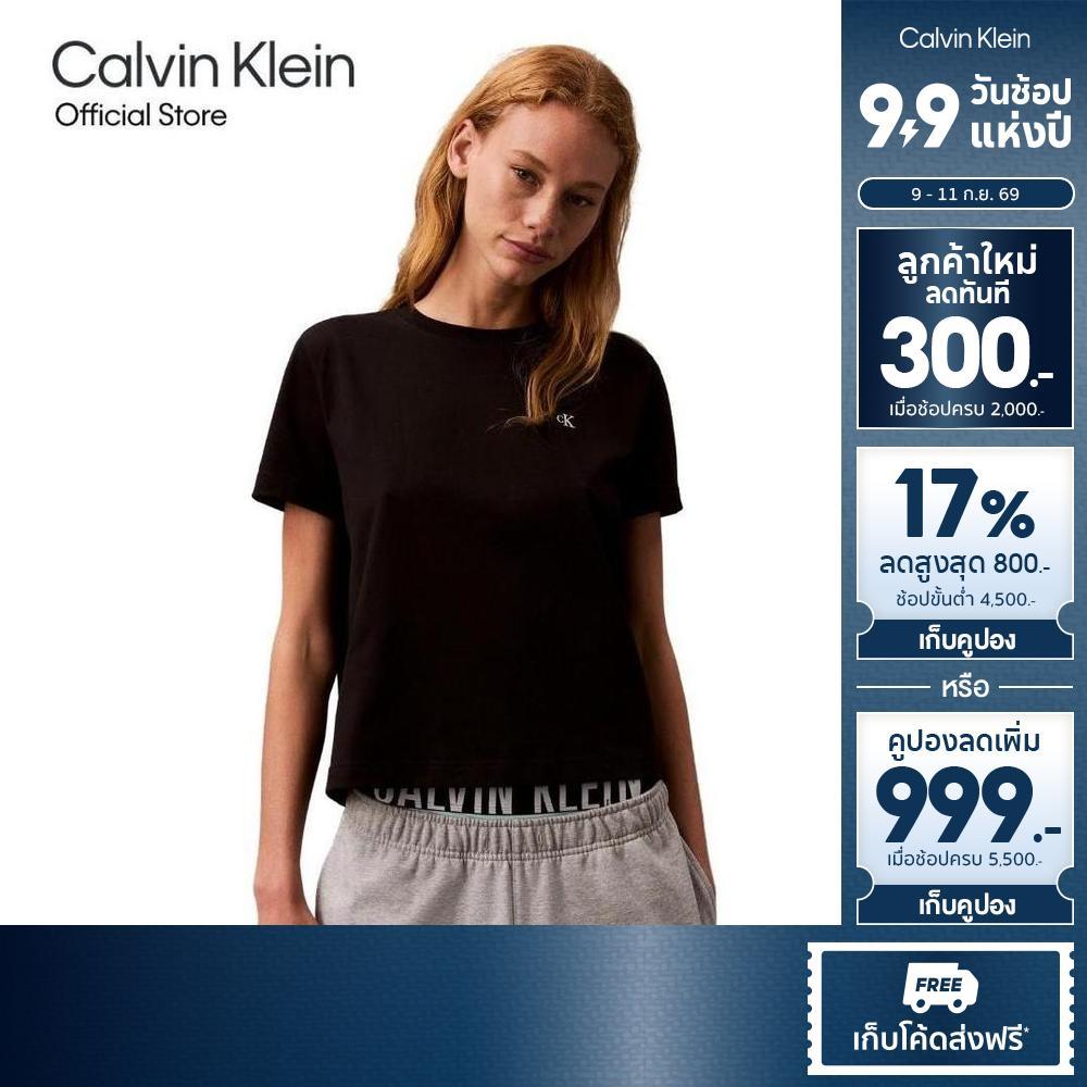 CALVIN KLEIN เสื้อยืดคอกลมแขนสั้นผู้หญิง Essentials CK Logo ทรง Regular รุ่น 47A219G UB1 - สีดำ